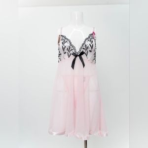 Floral Sequin embroidered Babydoll and thong set - Light pink